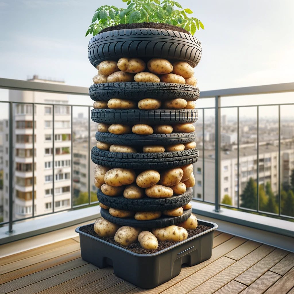 tour à pommes de terre placée sur le balcon